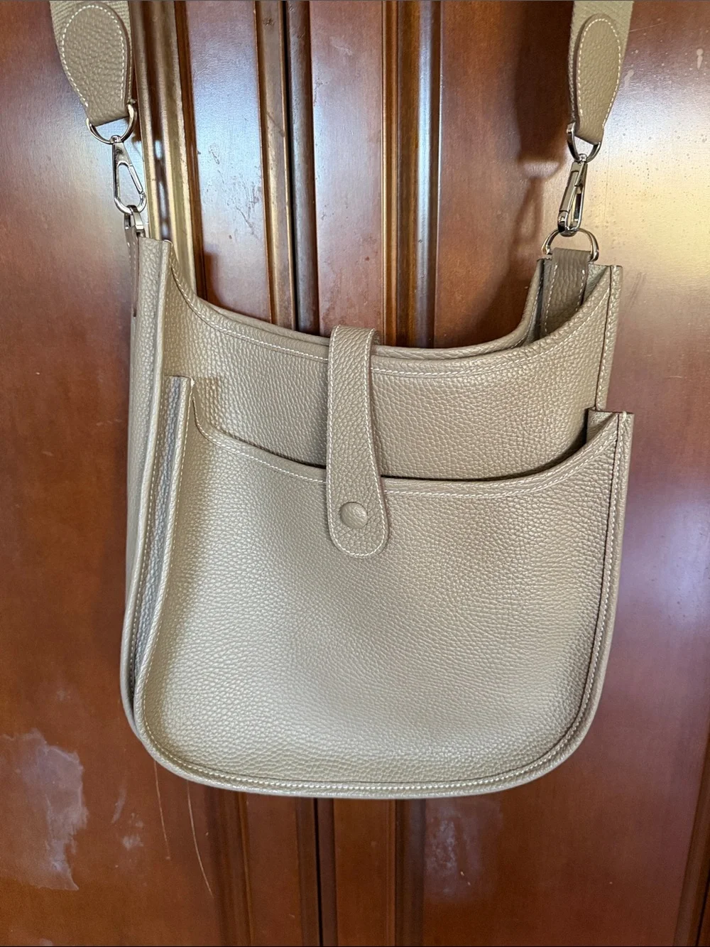 Taupe Leather Crossbody/shoulder Bag with Wide Strap